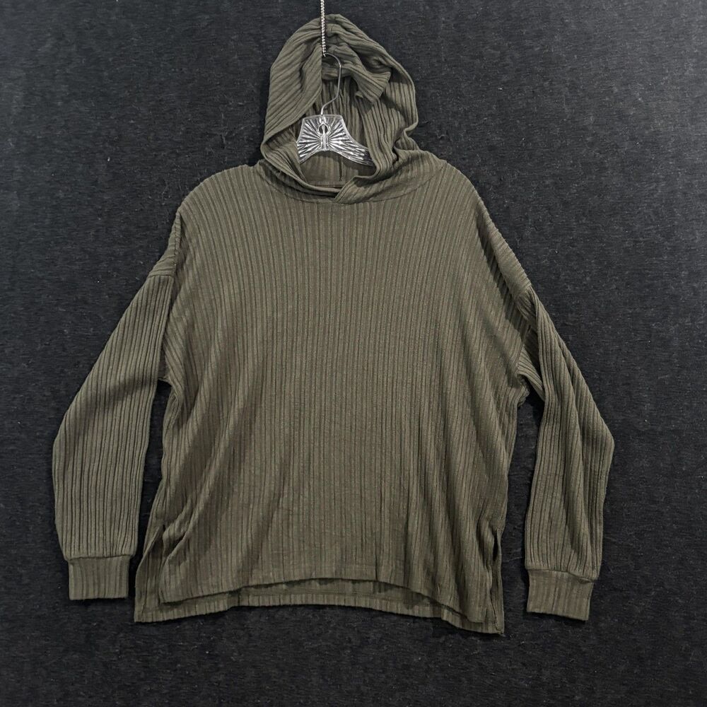American Eagle Hoodie Women's Small Green Ribbed Knit Hooded Pullover Top